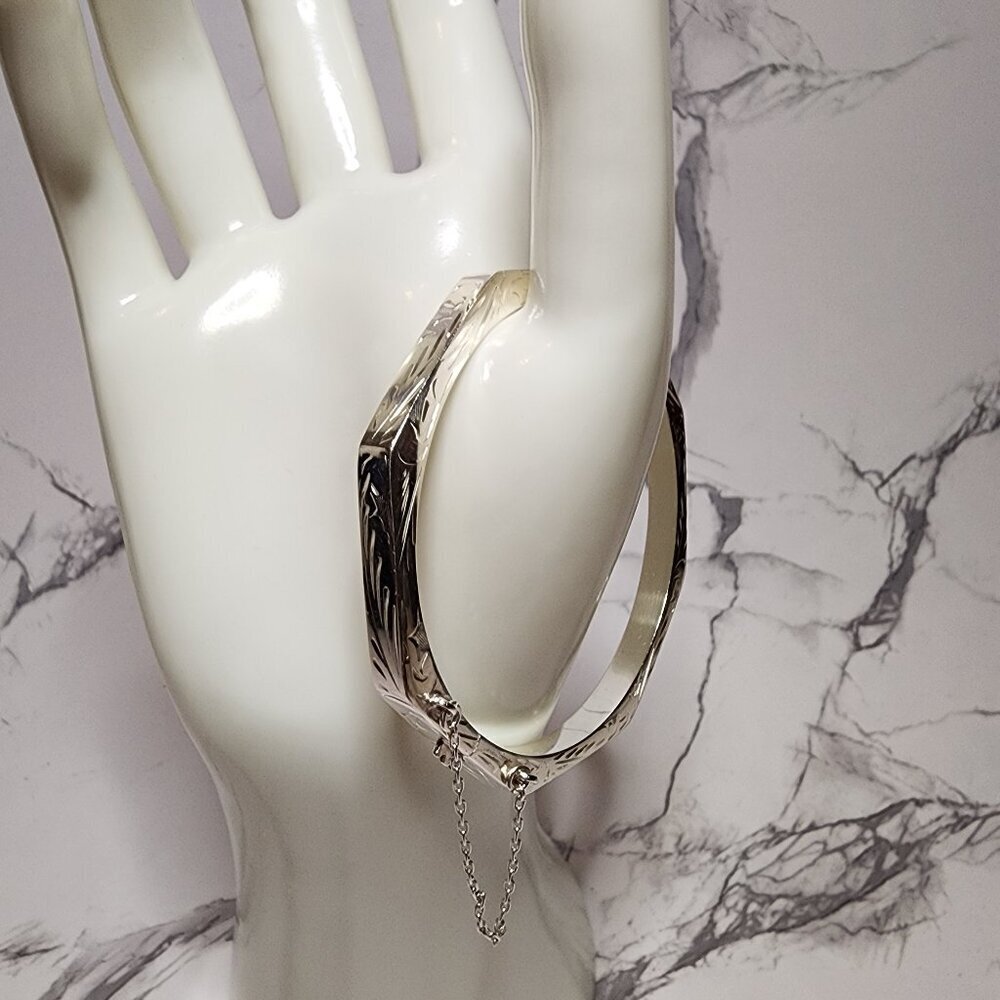 Vintage 925 Silver Octagonal Hinged Bracelet